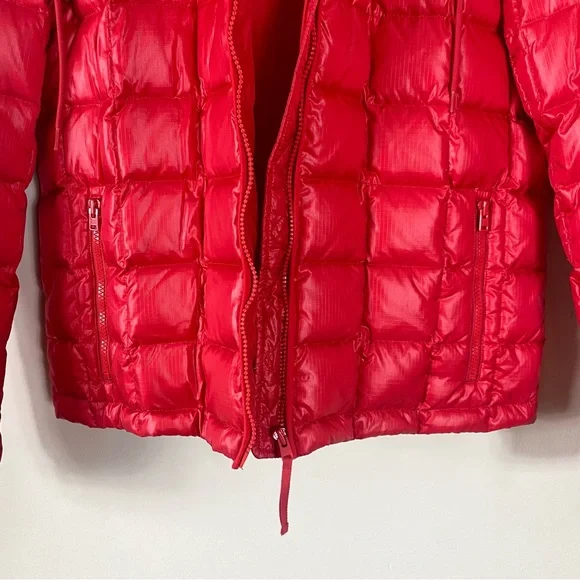J. Crew Short Quilted Down Puffer Jacket with Faux Fur Trim Hood in Red - M - Picture 7 of 15